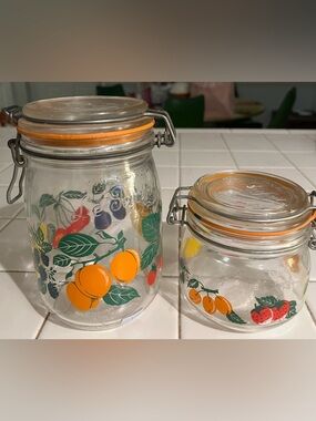 Le Parfait Super Bocal Glass Jar Set Fruit Decor Clamp Lid Vintage France